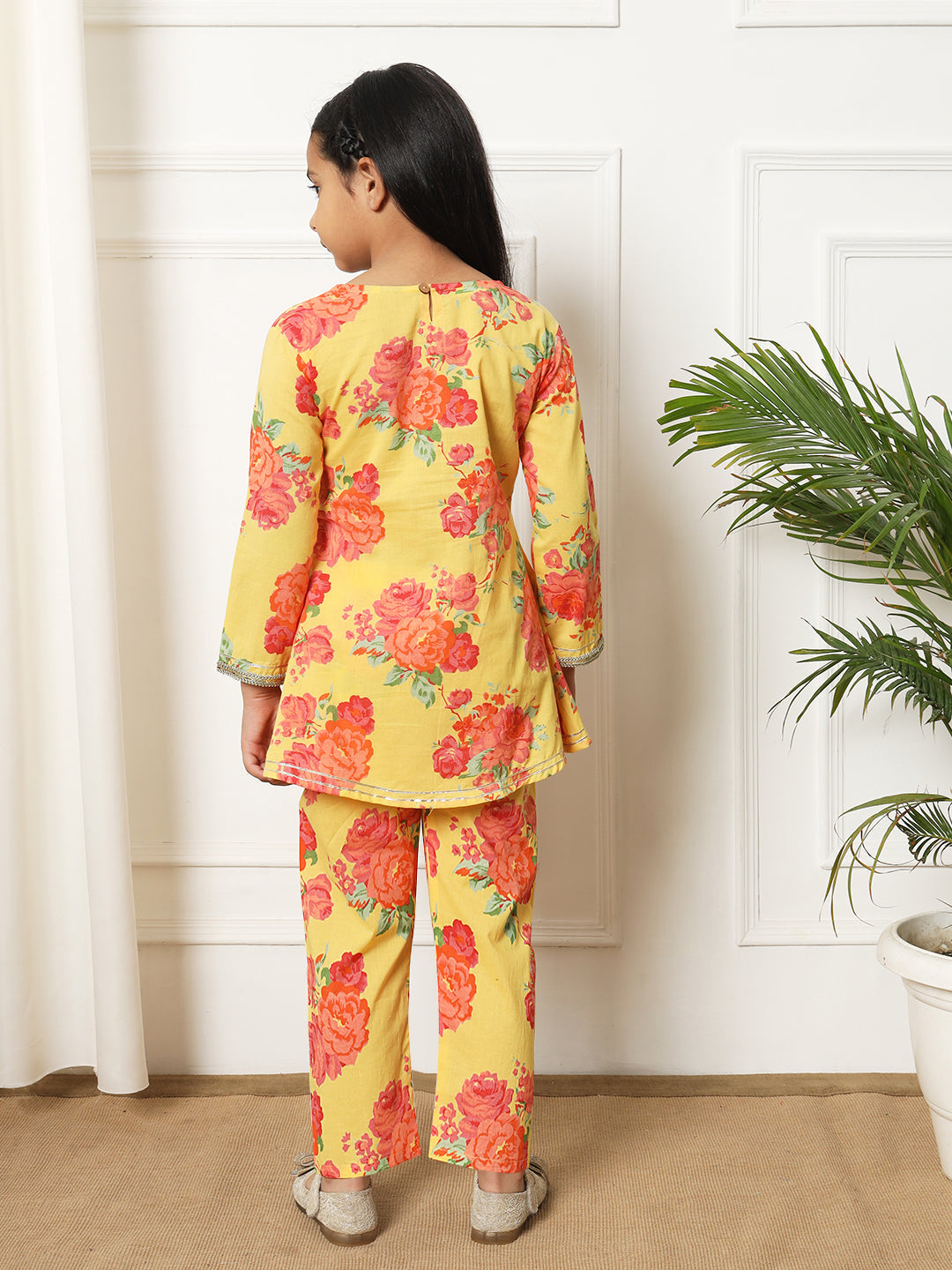 A line style Cotton fabric Yellow color Kurti with Bottom