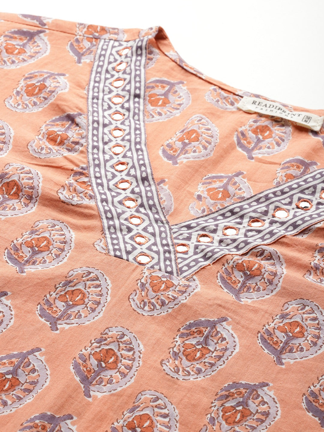 Straight Style Cotton Fabric Peach Color Kurta With Bottom And Dupatta
