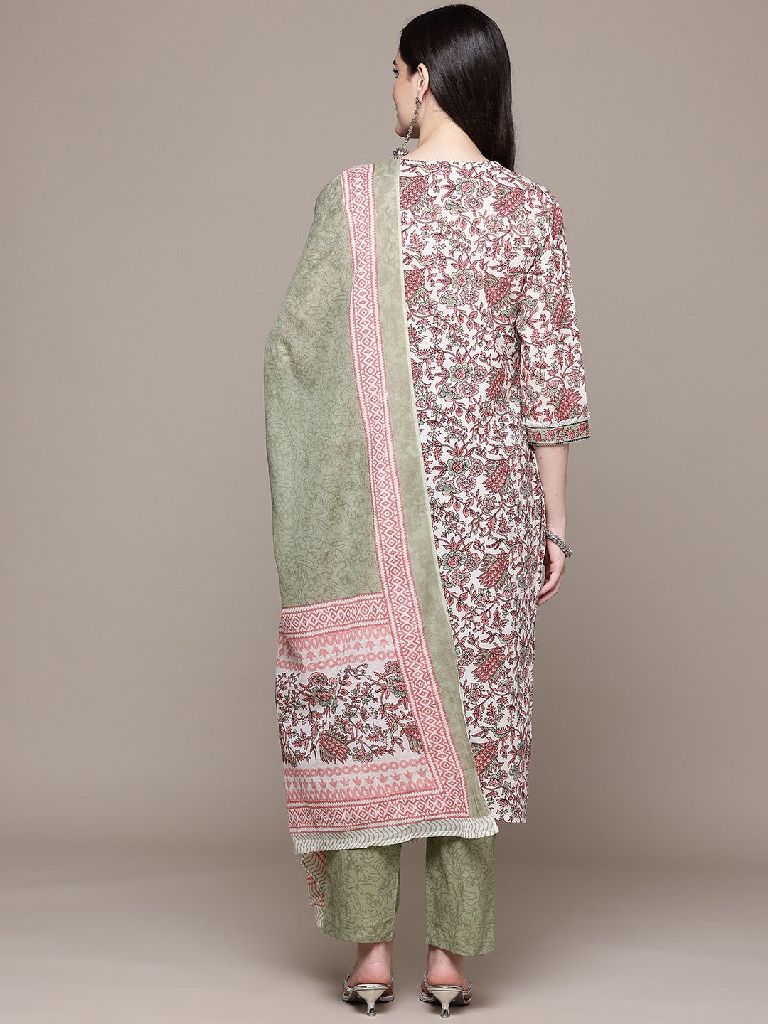 Straight Style Cotton Fabric Multi Color Kurta With Bottom And Dupatta
