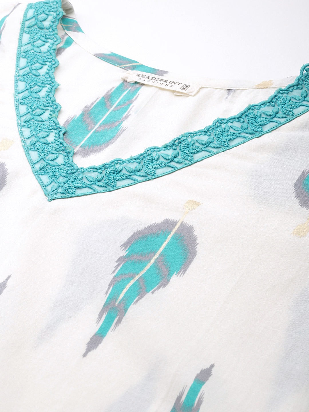 Straight Style Cotton Fabric Turquoise Blue Color Kurta With Bottom