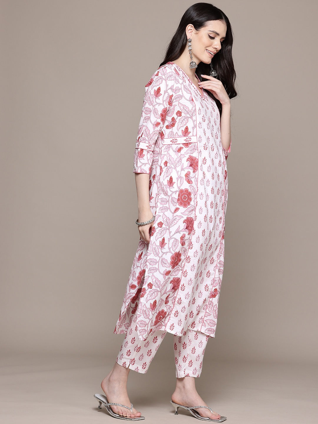 A Line Style Cotton Fabric Pink Color Kurta With Bottom And Dupatta