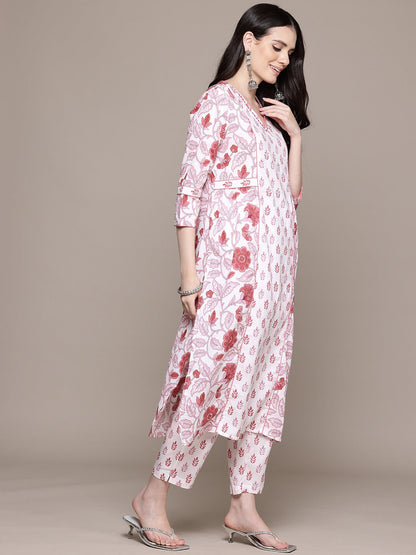 A Line Style Cotton Fabric Pink Color Kurta With Bottom And Dupatta