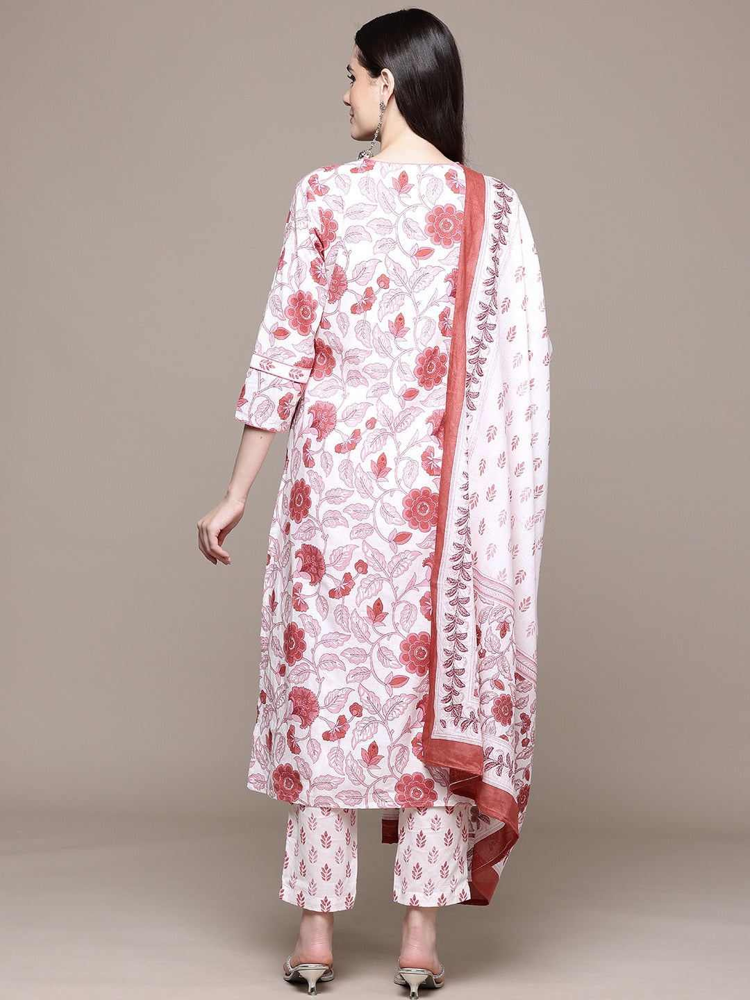 A Line Style Cotton Fabric Pink Color Kurta With Bottom And Dupatta