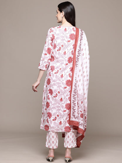 A Line Style Cotton Fabric Pink Color Kurta With Bottom And Dupatta