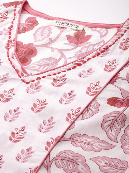 A Line Style Cotton Fabric Pink Color Kurta With Bottom And Dupatta