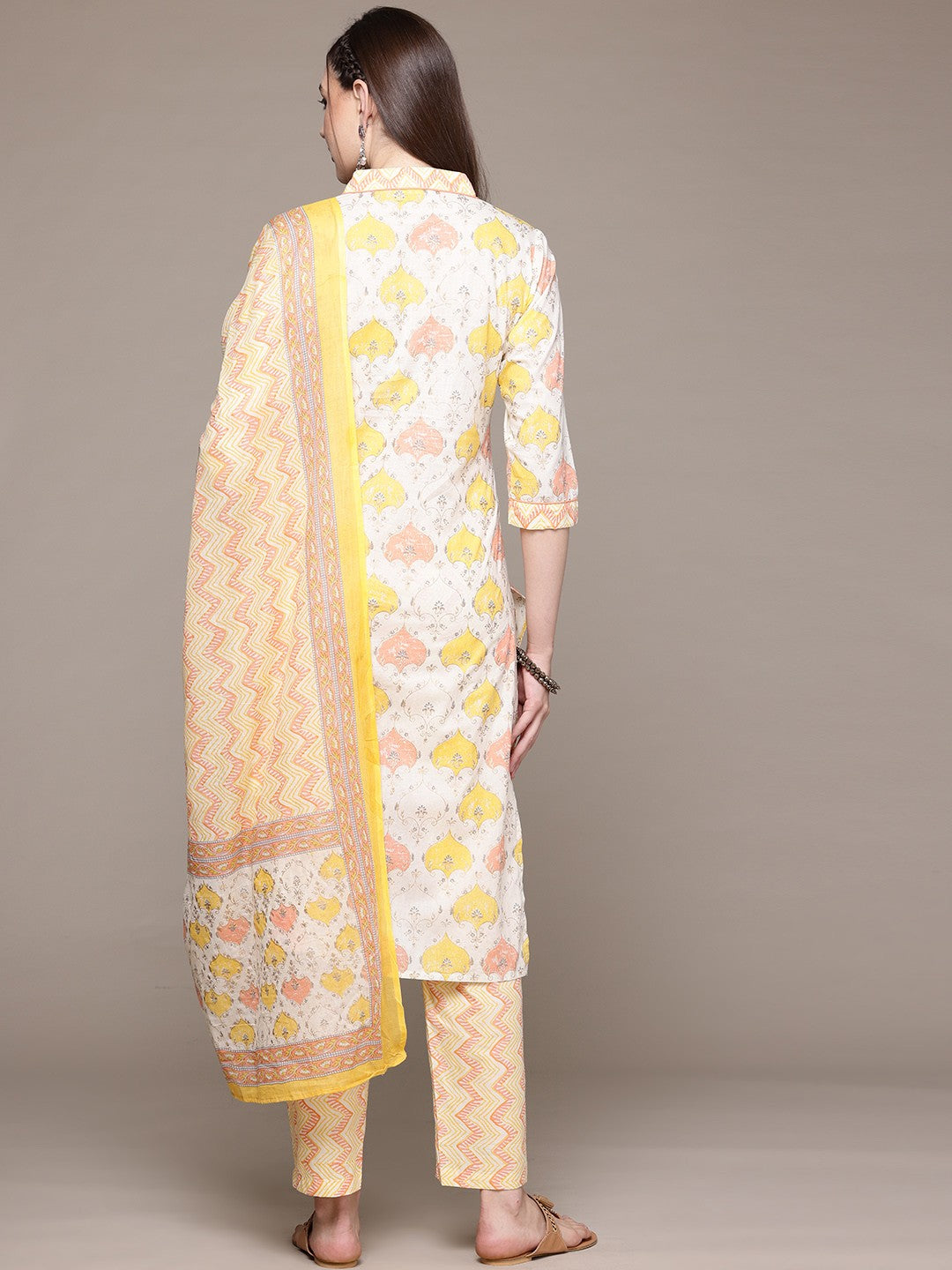 Straight Style Cotton Fabric Multi Color Kurta With Bottom And Dupatta