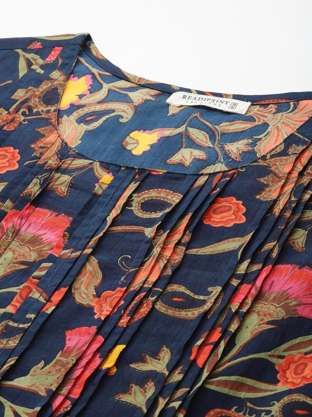 Straight Style Cotton Fabric Navy Blue Color Kurta With Bottom