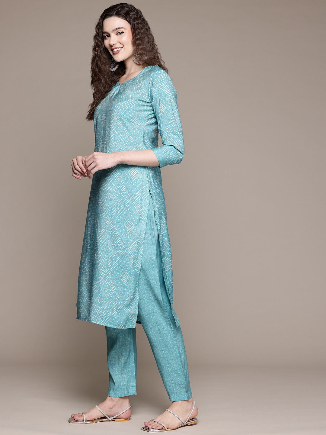 Straight Style Silk Fabric Blue Color Kurta With Bottom