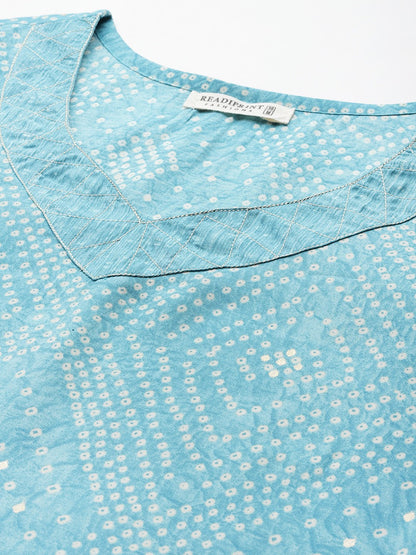 Straight Style Silk Fabric Blue Color Kurta With Bottom