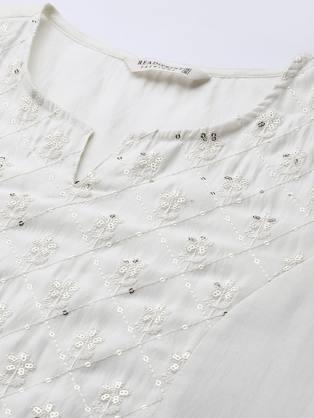Straight Style Silk Fabric White Color Kurta With Bottom