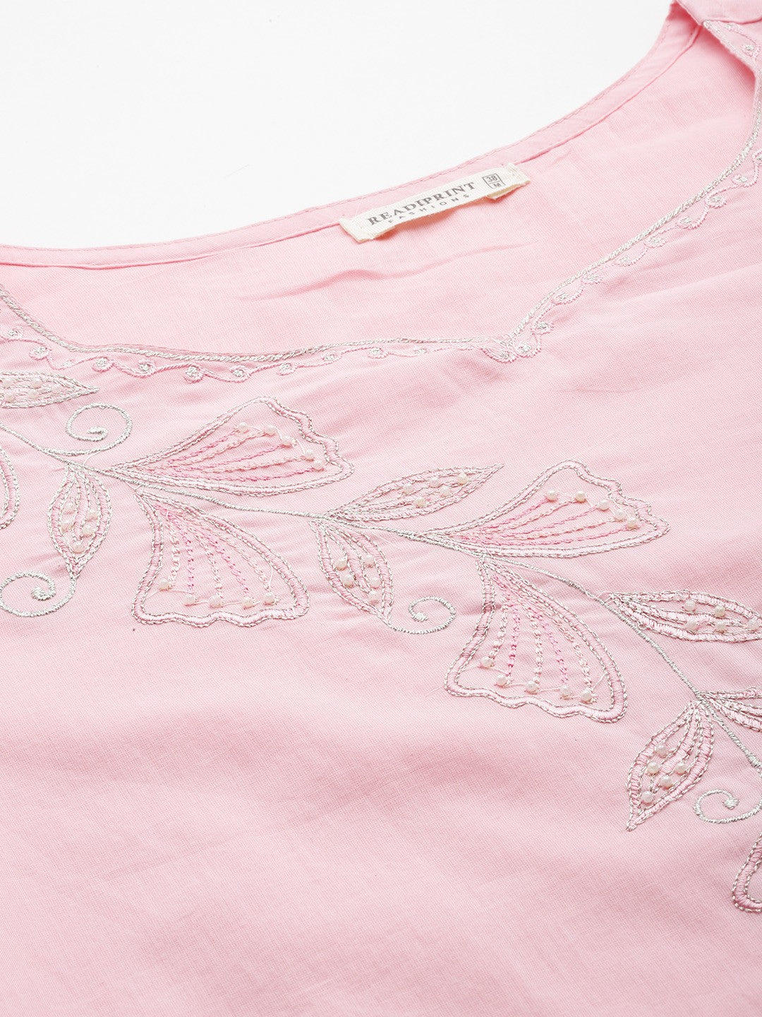 Straight Style Cotton Fabric Pink Color Kurta With Bottom And Dupatta