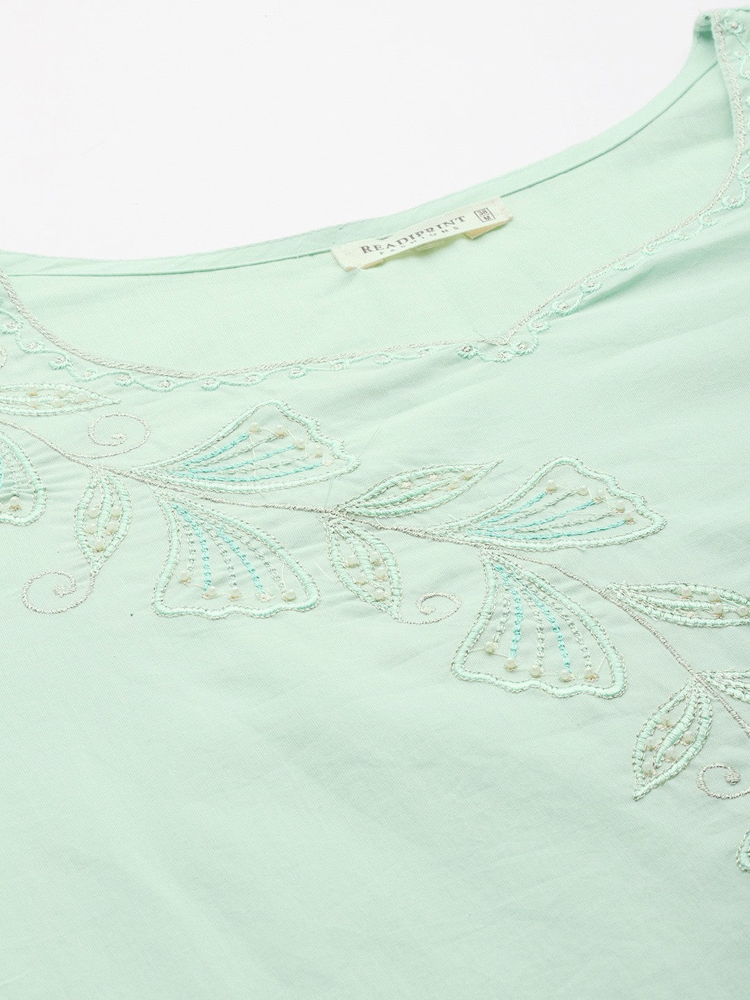 Straight Style Cotton Fabric Green Color Kurta With Bottom And Dupatta