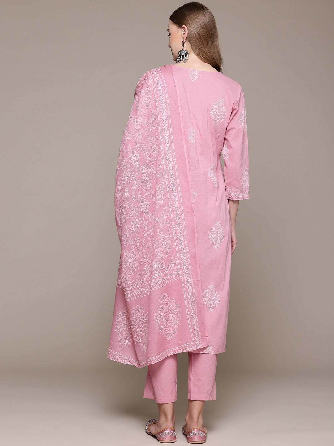 Straight Style Cotton Fabric Mauve Color Kurta With Bottom And Dupatta