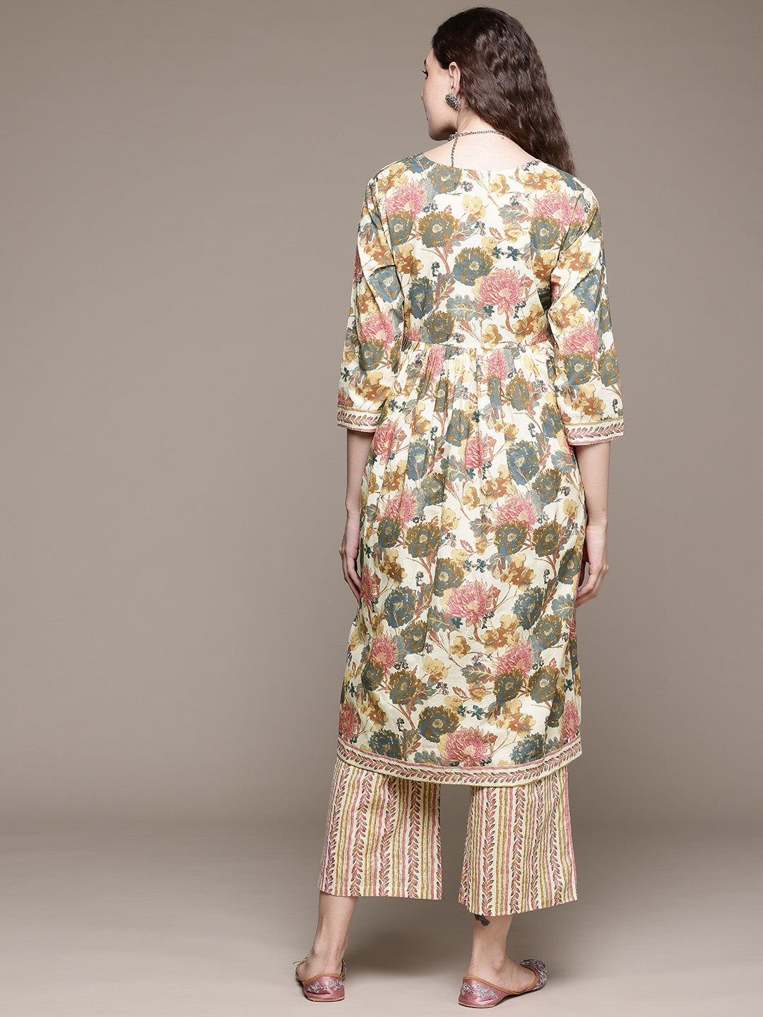 Flared Style Cotton Fabric Multi Color Kurta With Bottom