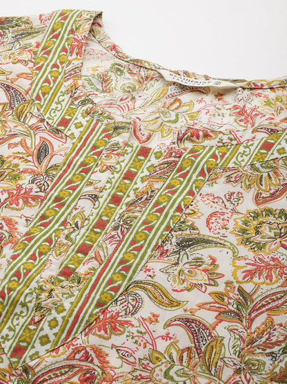 Straight Style Cotton Fabric Green Color Kurta With Bottom And Dupatta