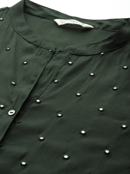 Straight Style Silk Fabric Green Color Kurta And Bottom