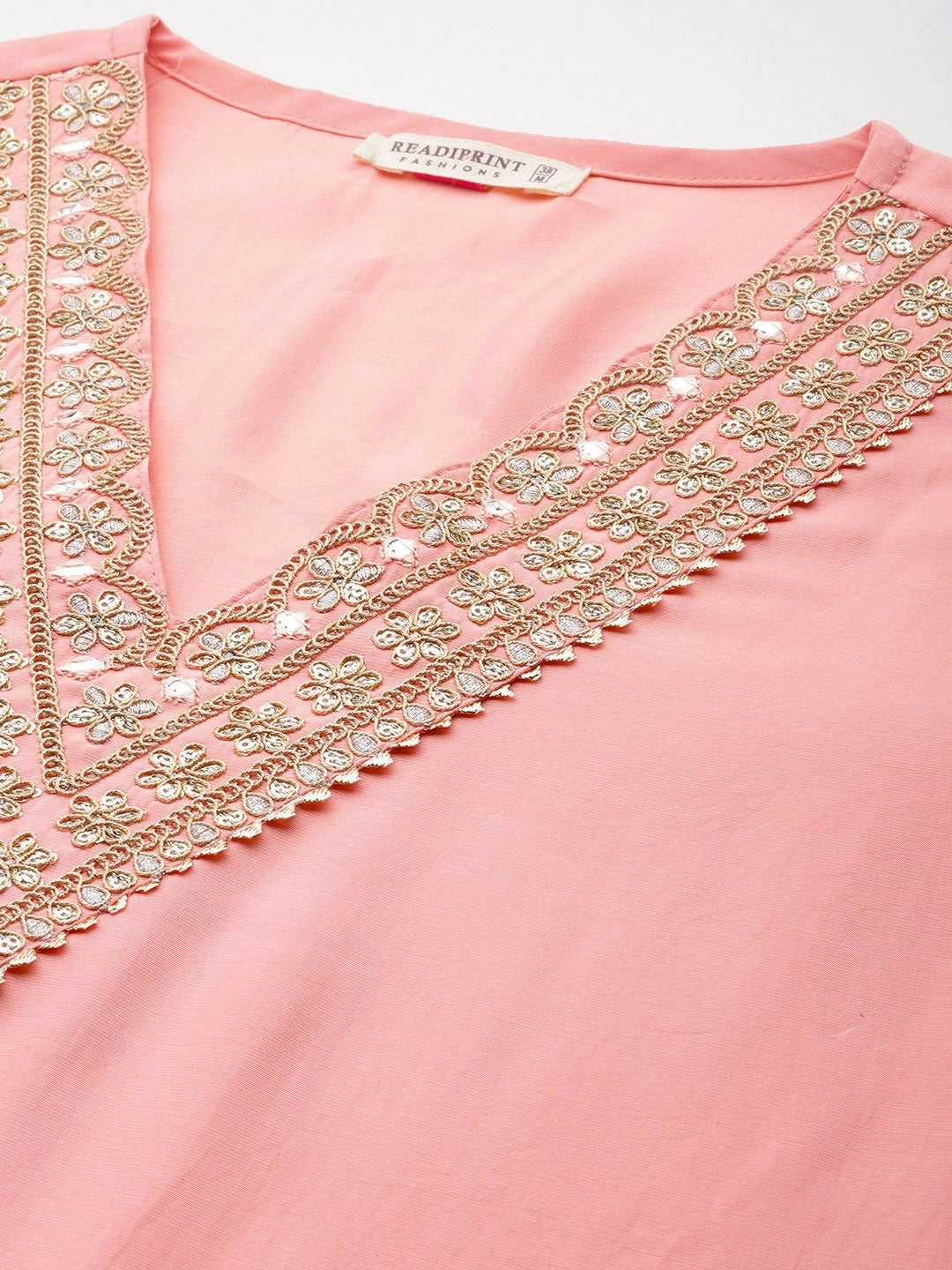 Straight Style Silk Fabric Peach Color Kurta And Bottom