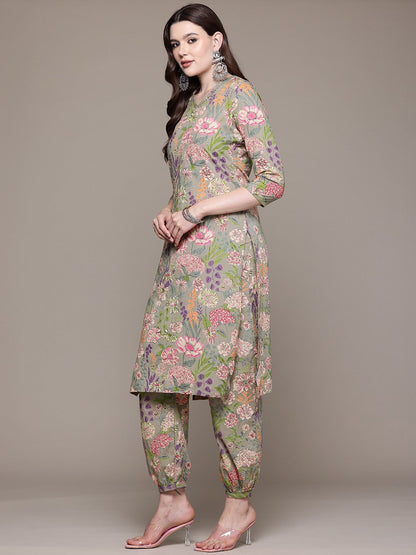 Straight style Cotton fabric Olive color kurta with Bottom and Dupatta
