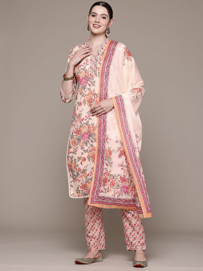 Straight style Cotton fabric Multi color kurta with Bottom and Dupatta