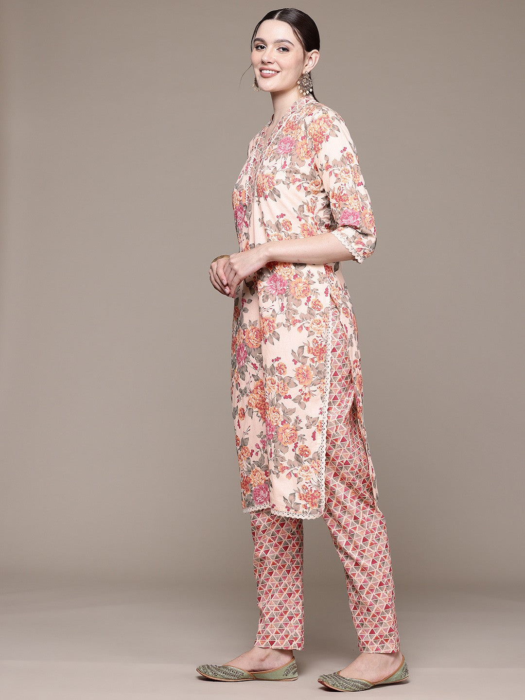 Straight style Cotton fabric Multi color kurta with Bottom and Dupatta
