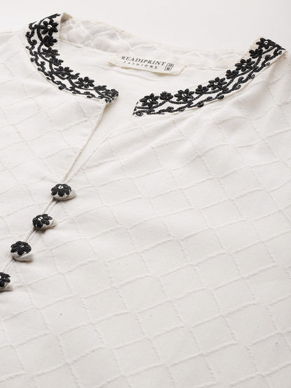 Straight style Cotton fabric Off White color kurta with Bottom