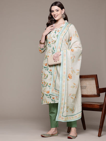 Straight style Cotton fabric Multi color kurta with Bottom and Dupatta