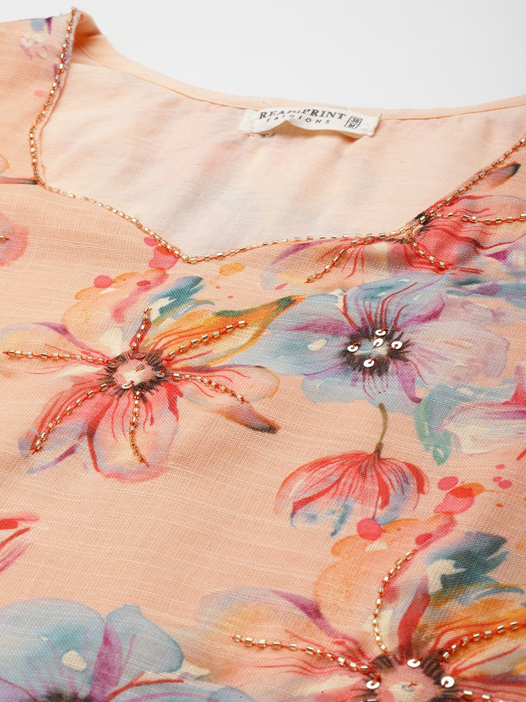 Straight style Cotton fabric Peach color kurta with Bottom and Dupatta
