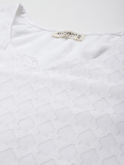 Straight style Cotton fabric White color kurta with Bottom