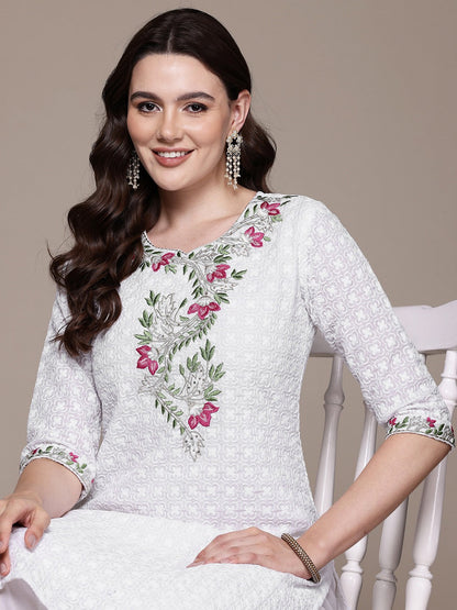 Straight style Cotton fabric White color kurta with Bottom