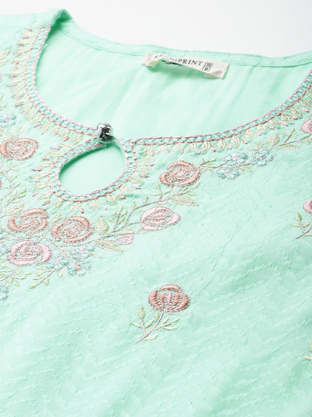 Anarkali style Cotton fabric Sea Green color kurta with Bottom and Dupatta