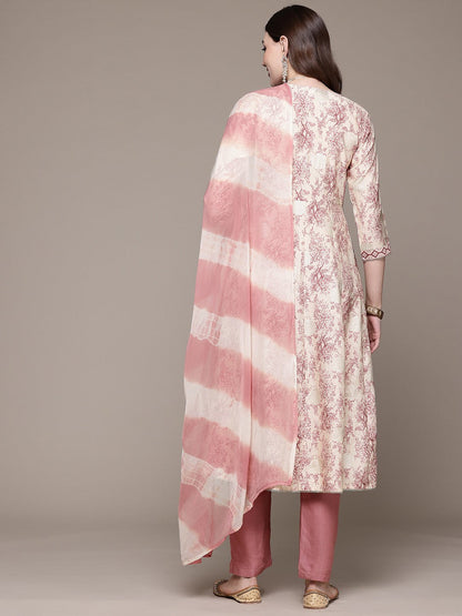 Anarkali style Silk fabric Mauve color kurta with Bottom and Dupatta