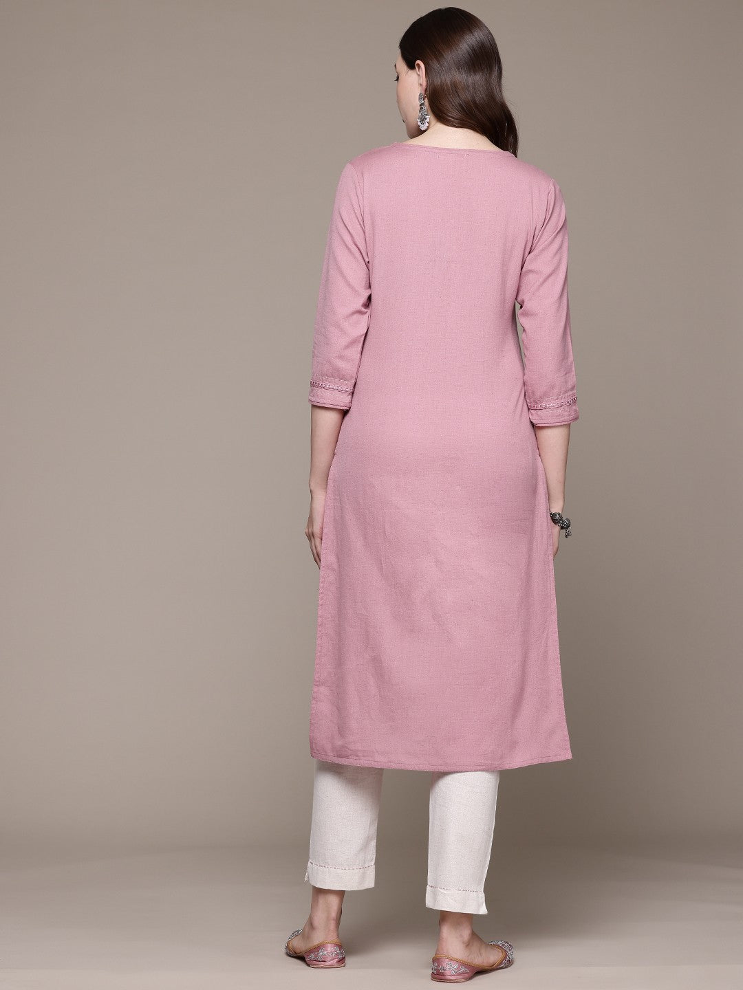 Straight style Cotton fabric Mauve color kurta with Bottom