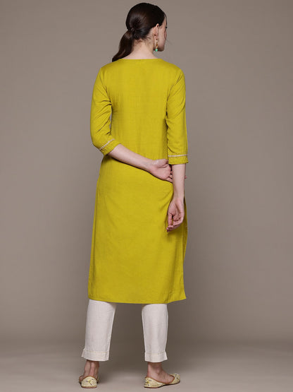 Straight style Cotton fabric Mustard color kurta with Bottom