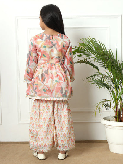 Frock style Kota Doria fabric Off White color Kurti with Sharara
