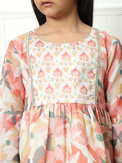 Frock style Kota Doria fabric Off White color Kurti with Sharara