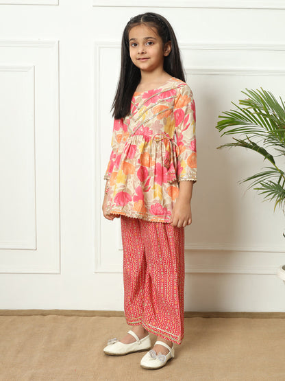Frock style Silk fabric Pink color Kurti with Bottom