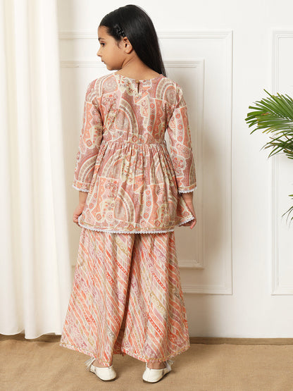 A line style Silk fabric Purple color Kurti with Bottom