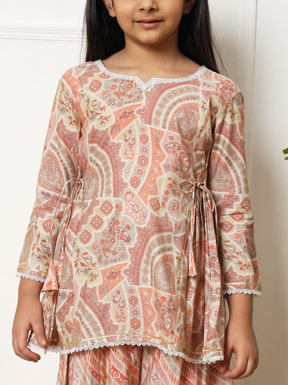 A line style Silk fabric Purple color Kurti with Bottom