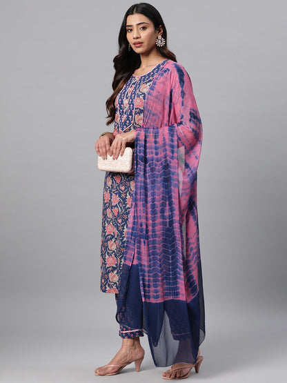 Cotton Printed Straight Kurta Pant & Dupatta