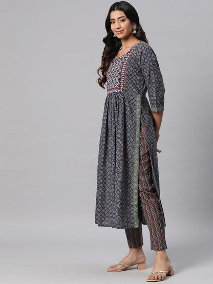 Cotton Floral A Line Kurta Pant & Dupatta