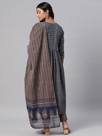 Cotton Floral A Line Kurta Pant & Dupatta