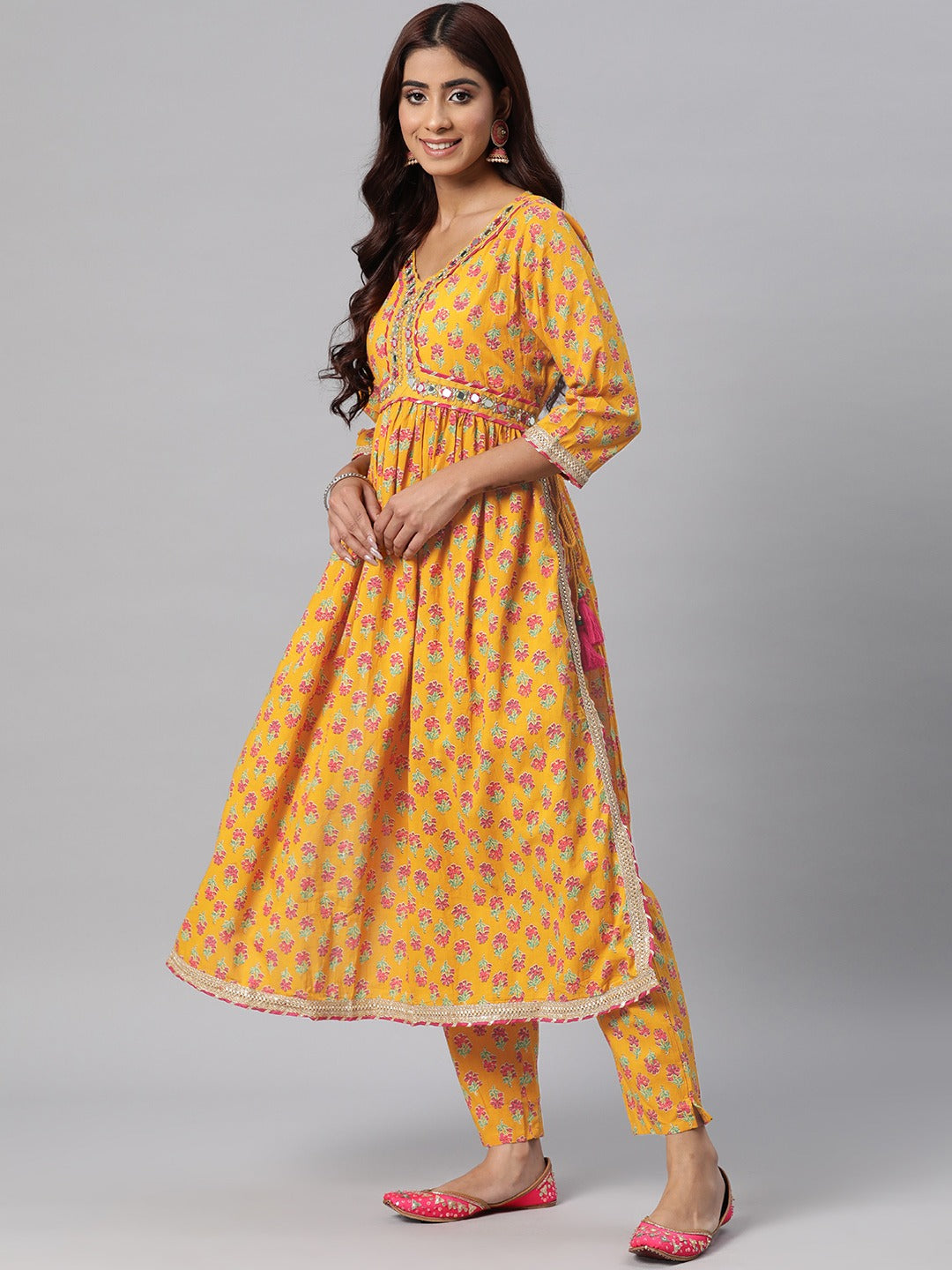 Cotton Floral Anarkali Kurta Pant & Dupatta