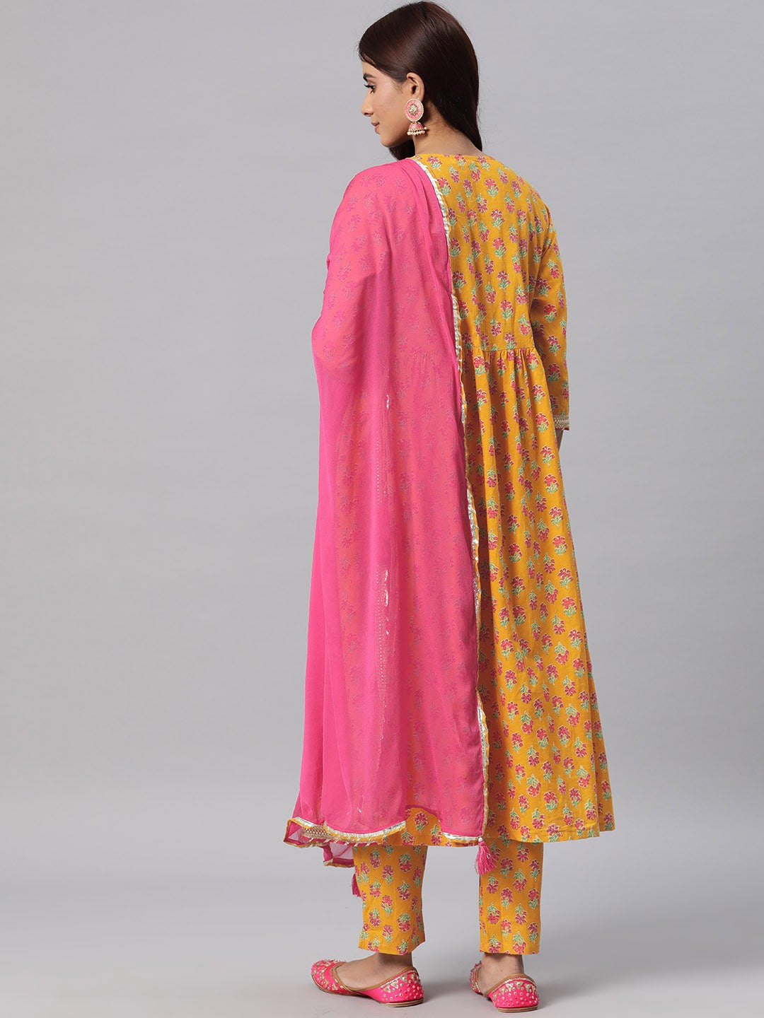 Cotton Floral Anarkali Kurta Pant & Dupatta