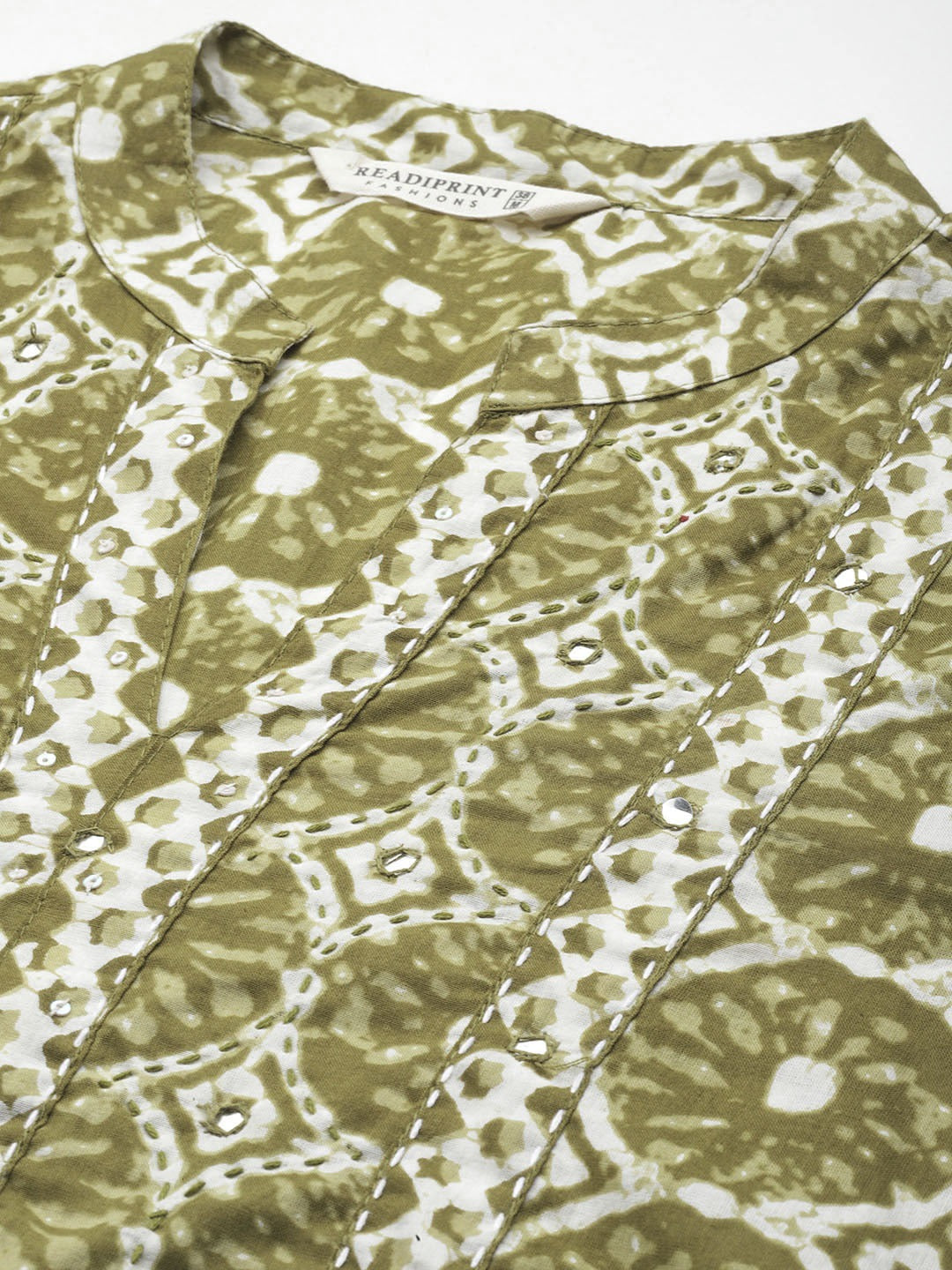 Straight Style Cotton Fabric Green  Color Floral Printed Kurti With Palazzo And Dupatta