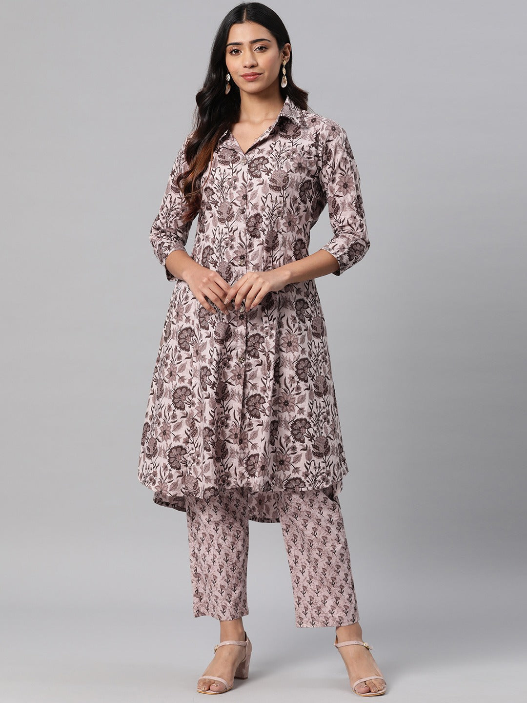 Floral Print Kurta & Pant (Mauve)