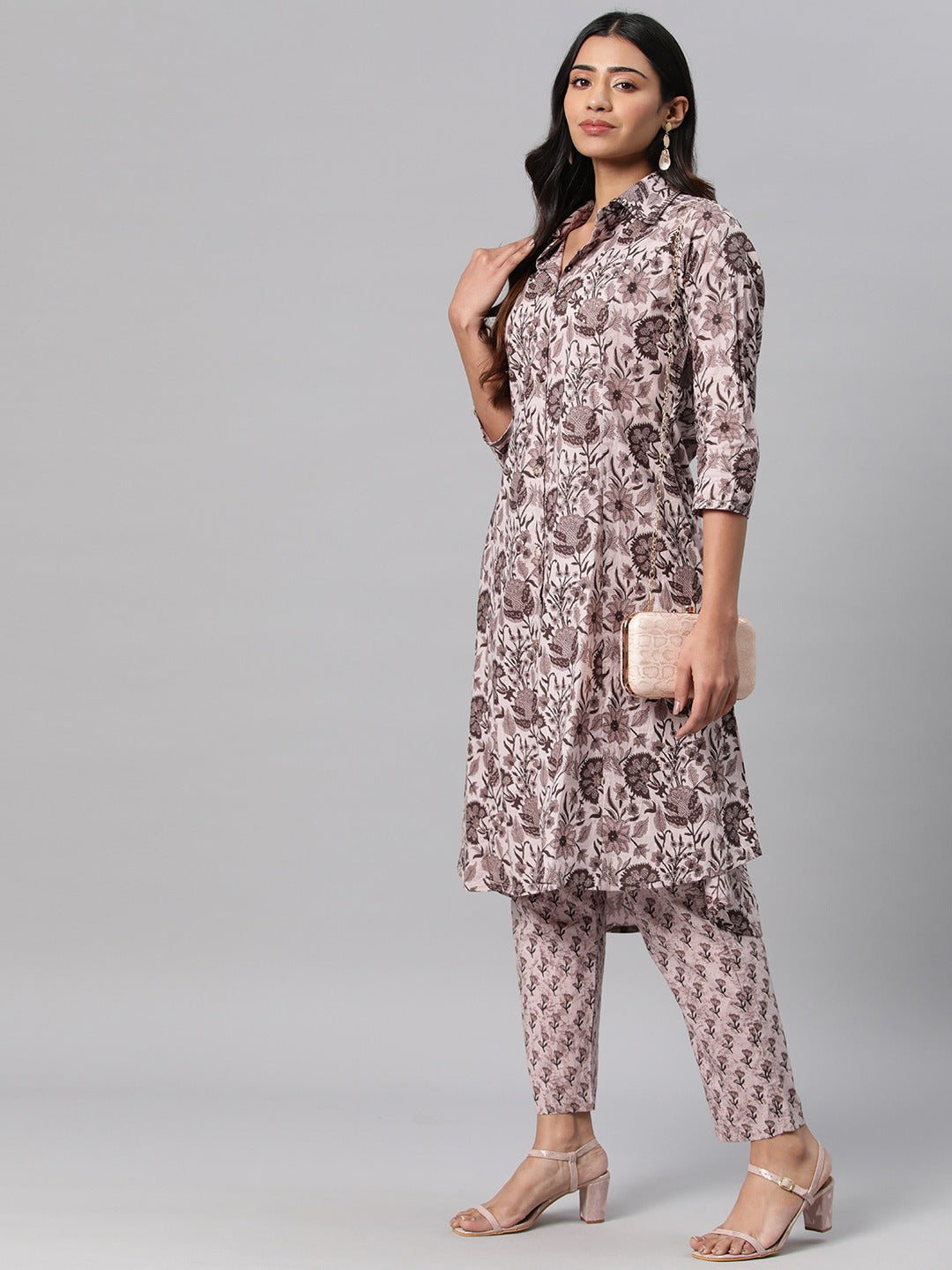Floral Print Kurta & Pant (Mauve)