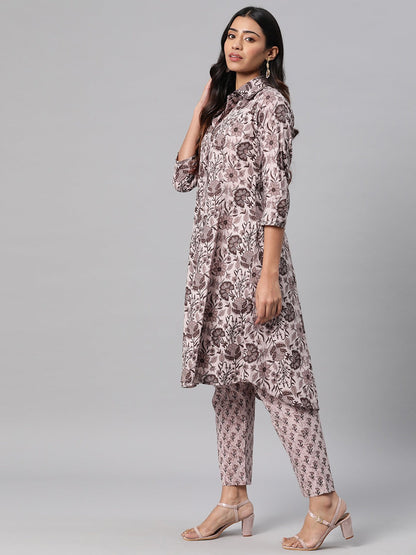 Floral Print Kurta & Pant (Mauve)