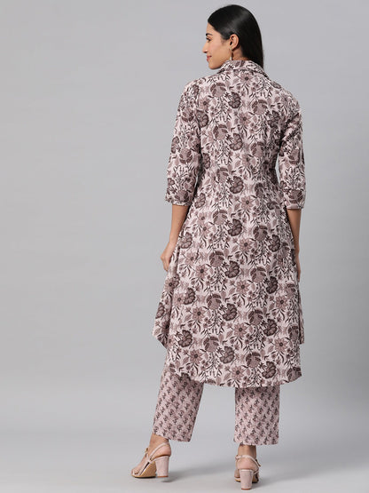 Floral Print Kurta & Pant (Mauve)