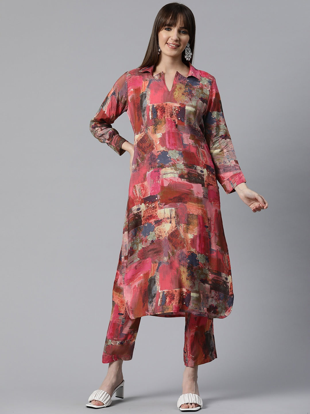 Printed Kurta & Pant (Pink)