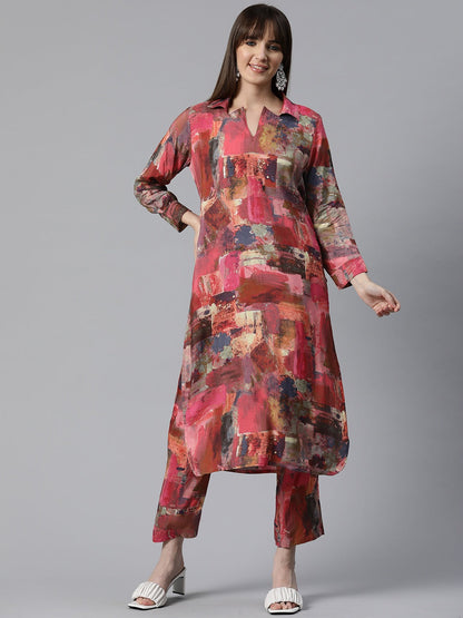 Printed Kurta & Pant (Pink)